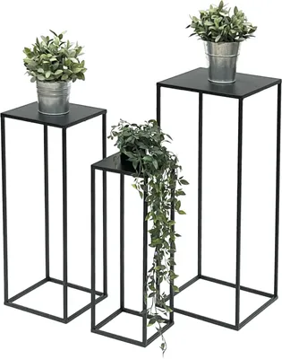 Produktbild von DanDiBo Blumenhocker Metall Schwarz Eckig Blumenständer Beistelltisch 96315 3er Set Blumensäule Modern Pflanzenständer Pflanzenhocker