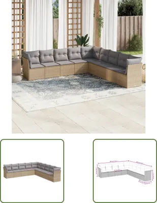 Produktbild von The Living Store 9-tlg. Garten-Sofagarnitur mit Kissen Beige Poly Rattan