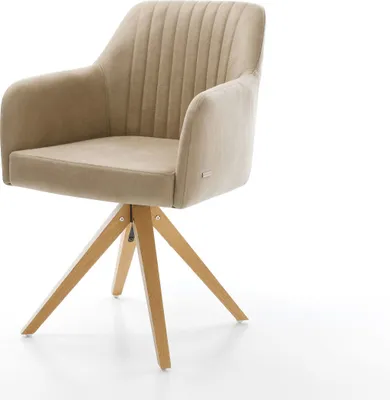 Produktbild von DELIFE Esszimmerstuhl Greg-Flex Mikrofaser Beige Vintage Holzgestell kantig Natur Taschenfederkern