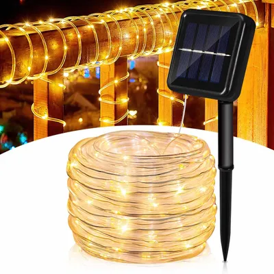 Productafbeelding van Vigevee Solar LED-lichtketting, geschikt voor buiten, tuin, balkon, terras, met zonnepaneel en grondpen, 30 meter, warm wit licht