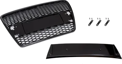Produktbild von Für Audi A6 4F 2004-08 Kühlergrill Sportgrill Waben Glanz Schwarz Emblem Halter