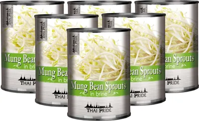 Produktbild von [ 6x 410g / 220g ATG ] THAI PRIDE Mungobohnenkeimlinge in Wasser / Mung Bean Sprouts in brine