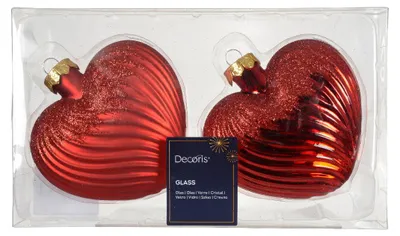Productafbeelding van Hart glas L10b4h9,5 cm kerstrood 2 st Decoris