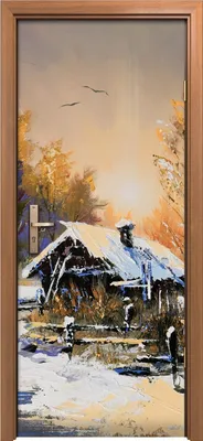 Produktbild von Türposter 80x200 cm Türaufkleber Türtapete Türfolie Klebefolie Hütte im Wald Winter Landschaft