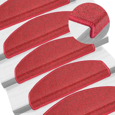 Image de vidaXL 15 pcs. Tapis d'escalier rouge bordeaux 65 x 24 x 4 cm