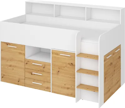 Obrázek produktu pro Postel s psacím stolem NEO R Right 80x200 cm Ložnicové sestavy Loftová postel Patrová postel Bílá / Artisan Oak