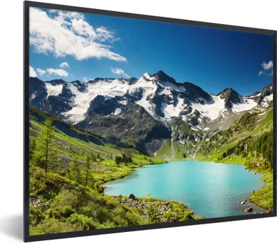 Produktbild von MuchoWow® Gerahmtes Poster Schnee - Berg - Wasser 40x30 cm - Poster mit Schwarzem Bilderrahmen Wandposter Rahmen Foto Bilder - Kunstposter - Wanddekorationen