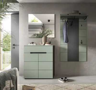 Produktbild von Garderoben-Set >Canu< in Basalt Grau / Smoke Green - 175x190x37cm (BxHxT)