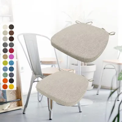 Produktbild von Set aus 2 Stuhlkissen 40x38x5 cm mit Bändern Abnehmbarer Bezug Beige-Grau