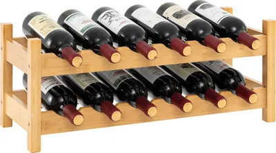 Produktbild von GOPLUS Weinregal Bambus, 2-stufiger Flaschenregal für 12 Flaschen, Weinständer für Arbeitsplatte, Schrank,Vorratskammer, 24 x 60,5 x 25 cm (Natur)