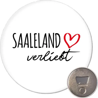 Produktbild von Huuraa Magnet Saaleland verliebt 59mm Kühlschrankmagnet rund Flaschenöffner Geschenkidee