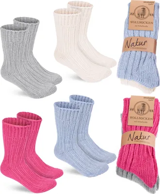 Immagine prodotto di BRUBAKER 4 paia di calze di lana - Calze invernali calde per uomo e donna - Calze invernali, rosa blu beige e grigio, taglia 43-46