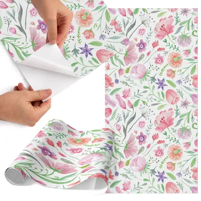 Produktbild von Möbelfolie 50x100 cm - Klebefolie Möbel - Selbstklebende Folie - Folie für Möbel - Möbelfolie Küche - Klebefolie Küche - Möbelfolie Schrank - Wasserdicht - Abwaschbar - Selbstklebend - Luftblasenfrei - Rückstandslos entfernbar - Pastellflora