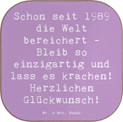 Produktbild von Mr. & Mrs. Panda Untersetzer für Gläser Spruch 1989 Geburtstag - Lavendeltraum - Geschenk, Tischuntersetzer, Glas, Geburtstagsgeschenk, Alter, Herzlichen Glückwunsch