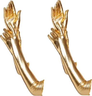 Produktbild von krautwear® Damen Finger Handschuhe Glitzer Metallic ca. 44 cm Lang Gold oder Silber (2x gold)