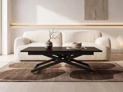 Produktbild von Couchtisch Höhenverstellbar Ausziehbar – Wohnzimmertisch & Esstisch mit Rollen, Schwarzem X-Gestell – 120 x 80 cm bis 160 x 80 cm – Schwarz