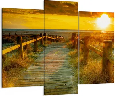 Produktbild von Bild auf Leinwand - Leinwandbild - Fußgängerbrücke Strand Urlaub Sonne - 130x100cm - Wand Bild - Wanddeko - Leinwanddruck - Bilder - Kunstdruck - Leinwand bilder - Wandkunst - CB130x100-2786
