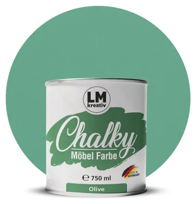 Produktbild von LM-Kreativ Chalky Möbelfarbe 750 ml, Olive – deckende Kreidefarbe auf Wasserbasis, ultramatt, für Möbel, Holz & Metall, meist ohne Grundierung