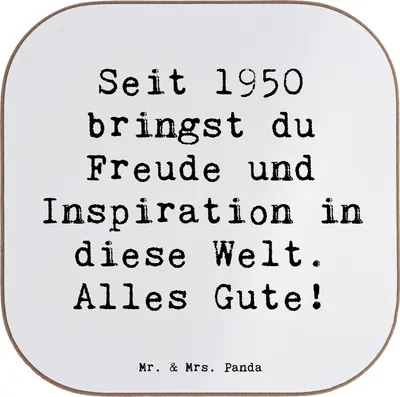 Produktbild von Mr. & Mrs. Panda Untersetzer für Gläser Spruch 1950 Geburtstag - Weiß - Geschenk, Holzuntersetzer, weinflaschenuntersetzer, Glückwunsch, Happy Birthday, Feier, liebe