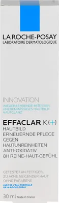 A close-up of the packaging for La Roche Posay Effaclar K(+).