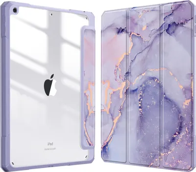 Produktbild von Fintie Hybrid Hülle für 10.2 Zoll iPad 9. Generation 2021/8. Gen 2020/7. Gen 2019 mit Stifthalter - Stoßfeste Schutzhülle mit transparenter Hartschale auf der Rückseite, Lila Marmor