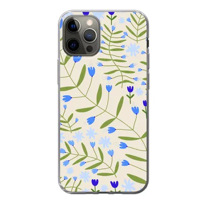 Produktbild von MuchoWow® Handyhülle Schutzhülle Hülle für iPhone 12 Pro Blume - Blätter - Blau Silikon Softcase Handy Hülle - Abdeckung