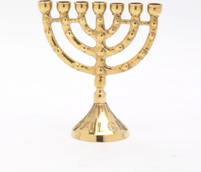 Produktbild von Menora "Jerusalem" Kerzenhalter Messing Gold H 11 cm, 7-flammiger Kerzenleuchter