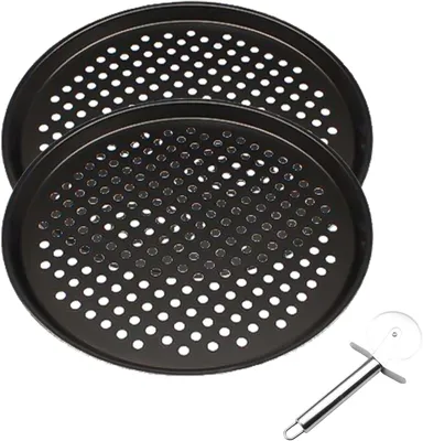 Produktbild von Pizzateller 31,7 cm, 2 Stück, perforierte Backform, antihaftbeschichtet, für Ofen und selbstgemachte Pizza