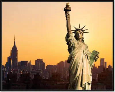 Produktbild von Wallario Wandbild Freiheitsstatue New York, Größe: 40,30 x 50,30 cm, Poster mit schwarzem Aluminiumrahmen