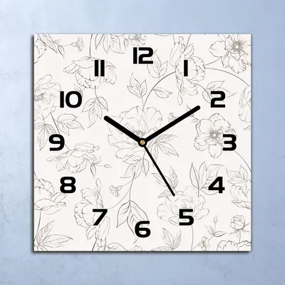 Produktbild von Wanduhr Echt-Glas-Küchenuhr Skizzierte Blumen Quarz Lautlos 30x30 Deko Bilder