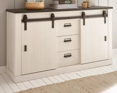 Produktbild von Sideboard Stove in weiß Pinie und anthrazit Landhaus Kommode Soft-Close