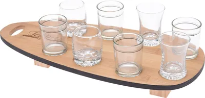 Produktbild von Servier-Set für Snack, 8 Gläser + Bambustablett