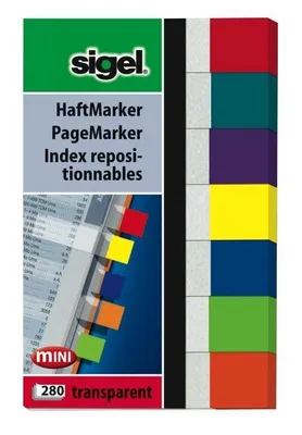 Produktbild von SIGEL HN677 Haftmarker, Papier, Transparent, rot,mint,violett,gelb,blau,grün,orange, 50x12 mm, 280 Streifen