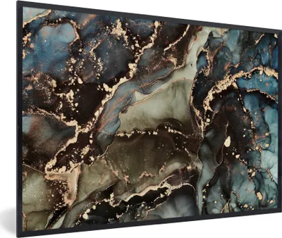 Produktbild von MuchoWow® Gerahmtes Poster Marmor - Gold - Grün 90x60 cm - Poster mit Schwarzem Bilderrahmen Wandposter Rahmen Foto Bilder - Fotorahmen - Foto-Plakat
