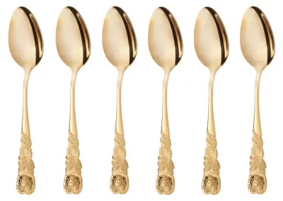 Produktbild von GRÄWE Kaffeelöffel 6 Stück Edelstahl, Serie Rosendekor, goldfarben