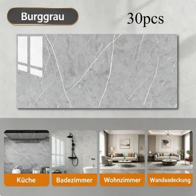 Produktbild von Wandfliese selbstklebend grau 2 mm 30 x 60 cm 30 Stück für Wand und Deckenverkleidung