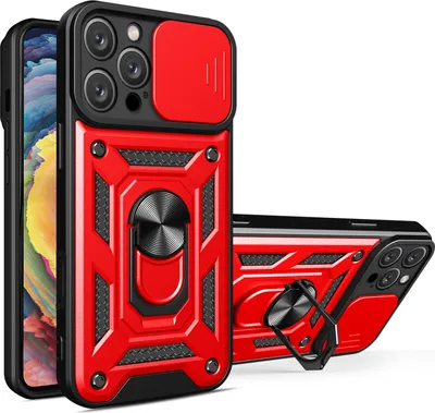 Produktbild von iPhone 16 Pro / Pro Max Panzer Hülle – Rot mit Kameraschutz und Ringhalter