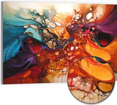 Produktbild von DEQORI Hybrid Leinwand Bild 90x60 cm 'Organische Farbwelten' Wandbild Glas flach modern