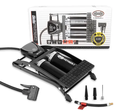 Produktbild von HEYNER® Luftpumpe Fußpumpe Doppelzylinder digitales Manometer + Tasche alle Ventile Auto Motorrad Fahrrad Ball tragbar