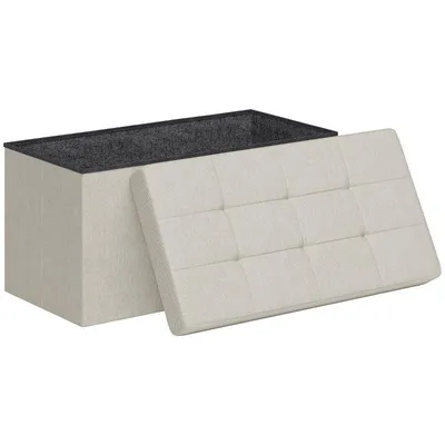 Produktbild von Fußhocker mit Stauraum – Aufbewahrungsbox – Gepolsterte Bank – Klappbank – Geeignet für Schlaf- und Wohnzimmer – 76 x 38 x 38 cm – Beige