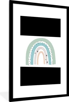 Produktbild von MuchoWow® Gerahmtes Poster Regenbogen - Kinder - Sterne - Tupfen - Pastell 90x60 cm - Poster mit Schwarzem Bilderrahmen Wandposter Rahmen Foto Bilder - Wanddekoration - Fotos