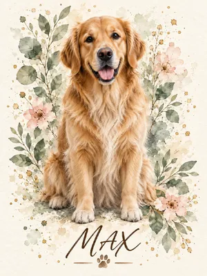 Produktbild von Personalisierte Tierportraits auf Leinwand – Botanische Aquarellmalerei – 60 x 80 cm