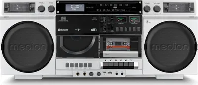 Obrázok produktu pre Kazetový magnetofón MEDION P66538 (retro ghetto blaster s CD prehrávačom, 80. roky, veľký, USB, SD, CD, kazetový MC, DAB+ rádiová teleskopická anténa, Bluetooth, kazetový deck, funkcia nahrávania, napájanie batériami)