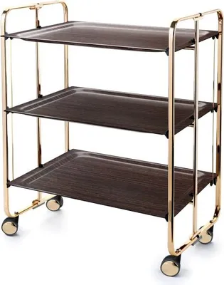 Produktbild von DON HIERRO - Klappbarer Servierwagen BAUHAUS mit Rollen – Metallgestell goldfarben, 3 Ebenen, 3 Positionen