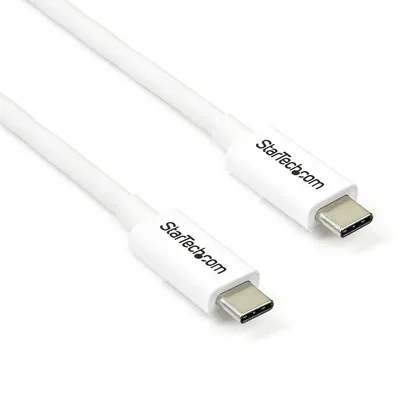 Produktbild von StarTech.com 2m Passives Thunderbolt 3 Kabel, 20Gbps, 100W PD, 4K Video, Thunderbolt Kabel, Kompatibel mit USB4/DP Alt Mode, Thunderbolt 4, USB 3.2/Typ-C, Männlich, Männlich, 2 m, 20 Gbit/s, Weiß, Nickel