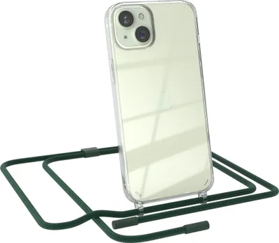 Produktbild von EAZY CASE Handykette für Apple iPhone 15 Plus, Clear Case aus Silikon, mit Umhängeband, abnehmbare Endstücke, Handyband in Grün