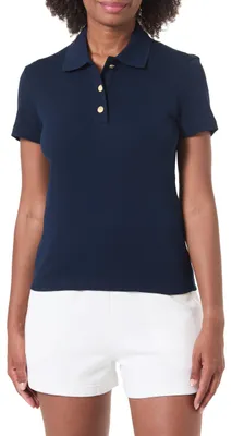 Zdjęcie produktu dla Tommy Hilfiger, damska koszulka polo slim fit z złotym guzikiem, kolor niebieski, rozmiar XL, model WW0WW45768