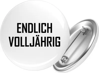 Produktbild von Huuraa Button Endlich Volljährig Schriftzug 25mm rund mit Sicherheitsnadel Ansteckbutton Geschenkidee
