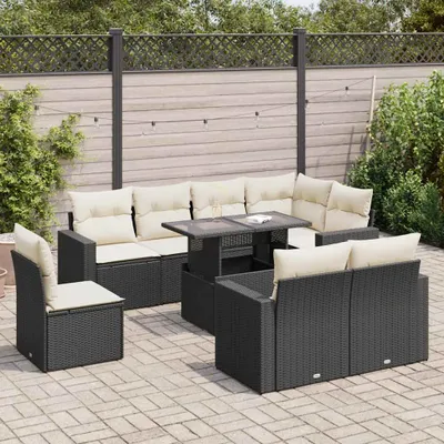Produktbild von Eleganten-Stil 9-tlg. Garten-Lounge-Set mit Kissen Garten-Sofagarnitur, Outdoor Indoor, Schwarz Poly Rattan Gartenmöbel-Sets CHY55655313