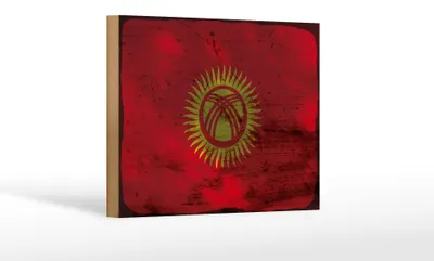 Produktbild von Holzschild Flagge Kirgisistan 18x12 cm Kyrgyzstan Rost Dekoration